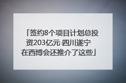 签约8个项目计划总投资203亿元 四川遂宁在西博会还推介了这些