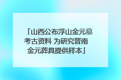 山西公布浮山金元墓考古资料 为研究晋南金元葬具提供样本