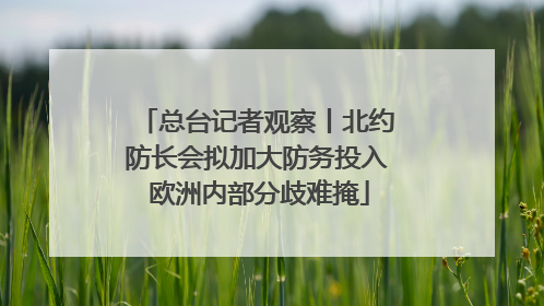总台记者观察丨北约防长会拟加大防务投入 欧洲内部分歧难掩