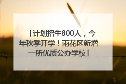 计划招生800人，今年秋季开学！雨花区新增一所优质公办学校