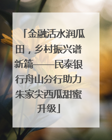 金融活水润瓜田，乡村振兴谱新篇——民泰银行舟山分行助力朱家尖西瓜甜蜜升级
